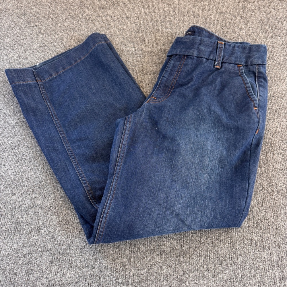 Tommy Hilfiger Wide Leg Denim Trousers Women 10S Blue Good Dark Wash Crest Pants